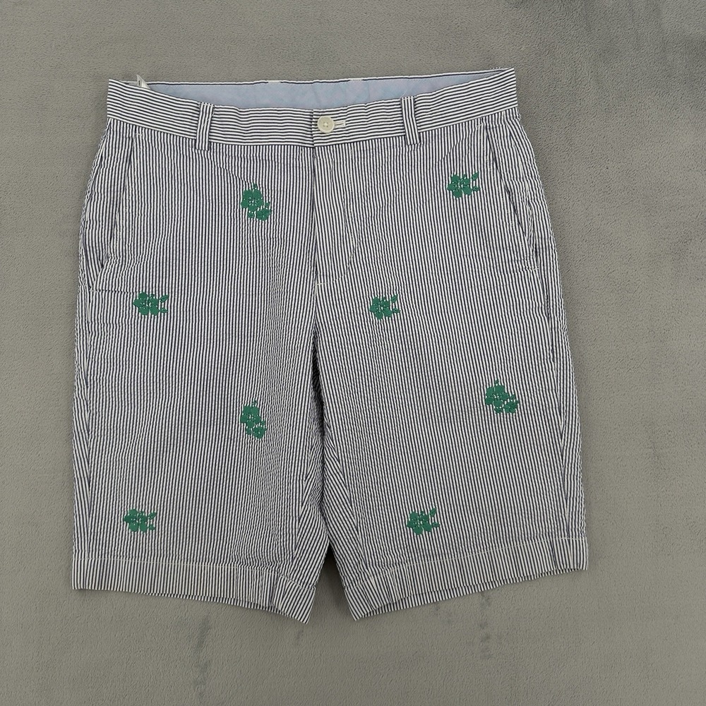 346 Brooks Brothers Shorts Mens W 32 Blue White Striped Seersucker Floral Preppy